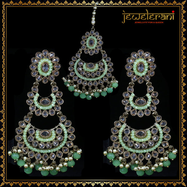 Antiquity green earrings and maang tikka set