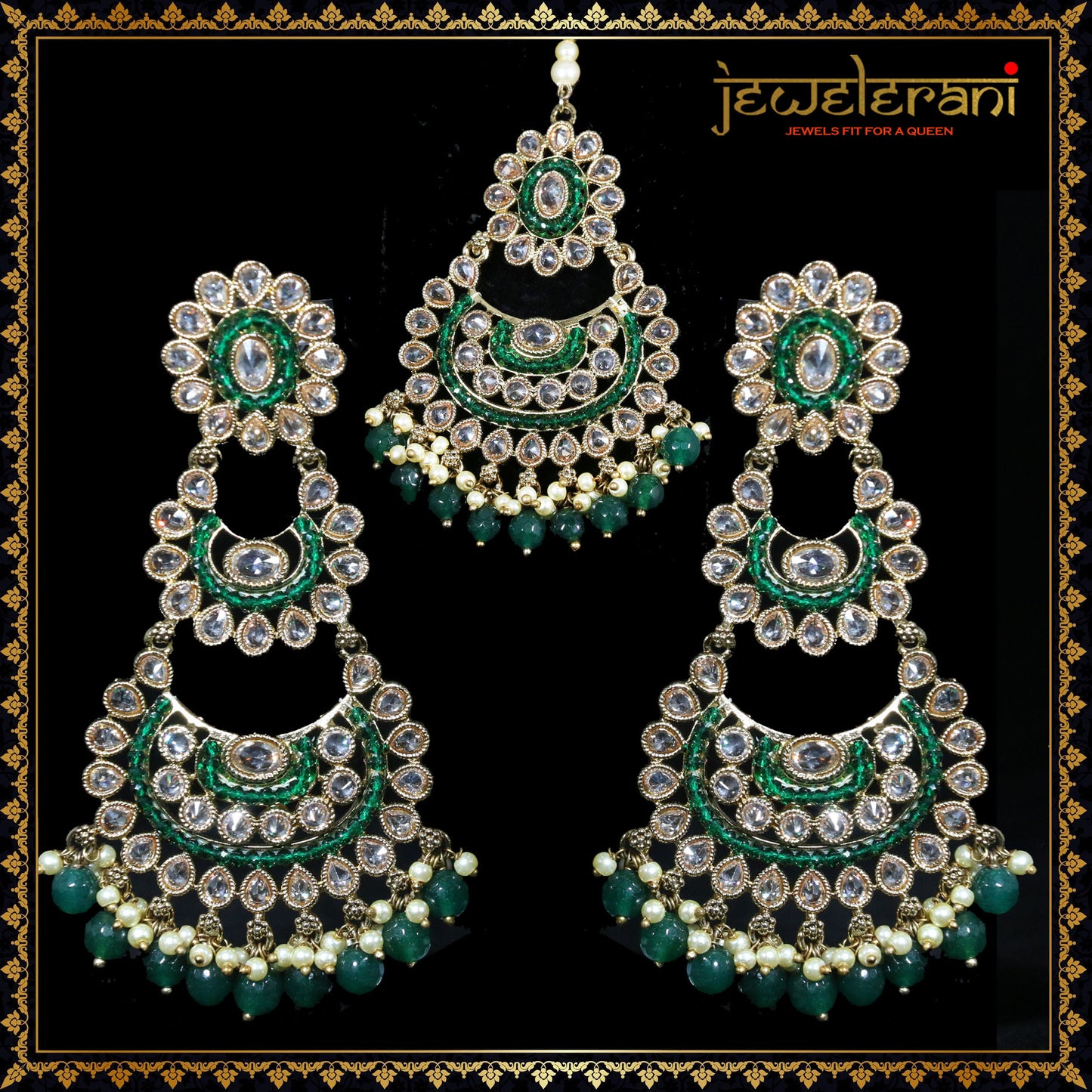 Baleem Earrings & Tikka Set - Green