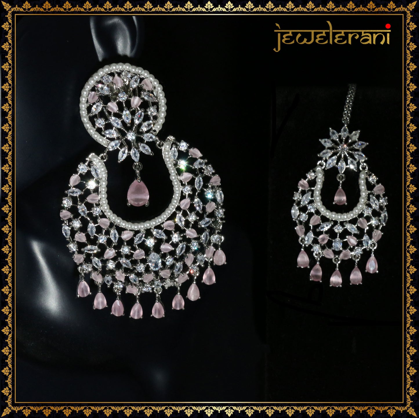 Pansa Earring Tikka Set - Pink