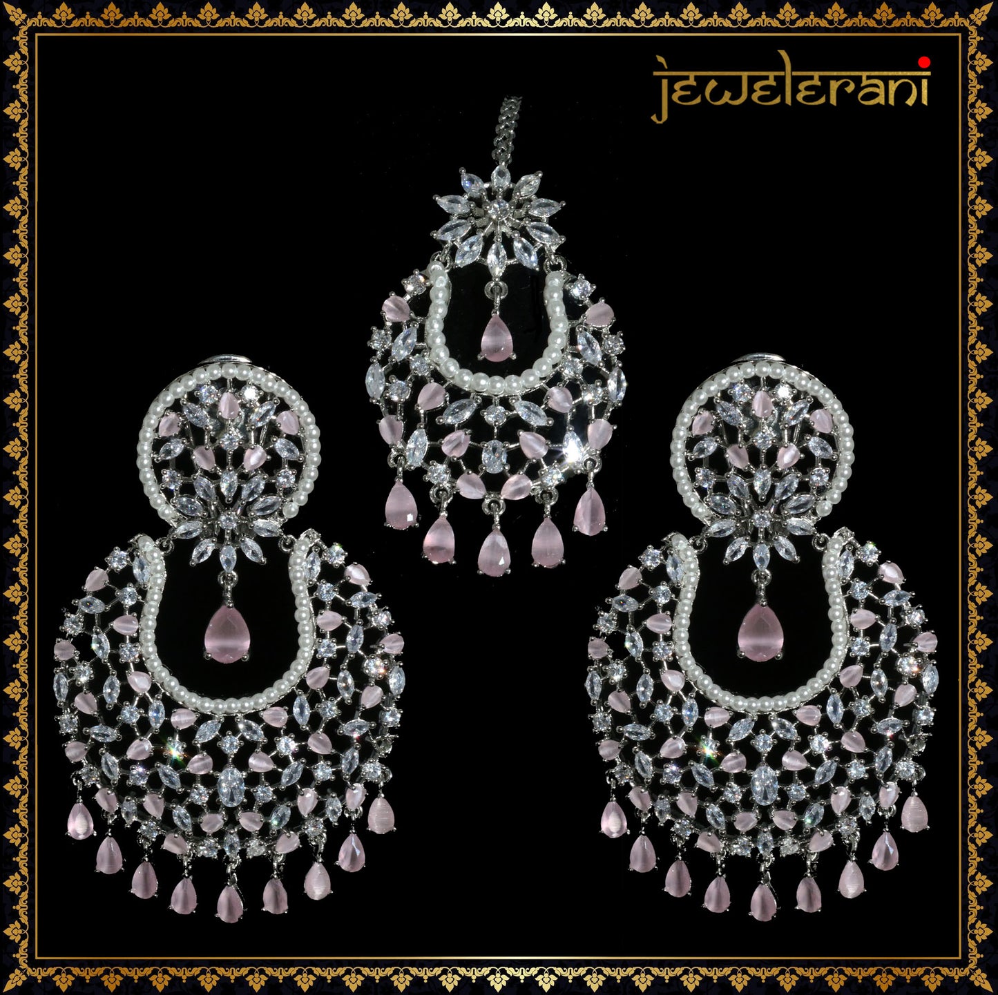 Pansa Earring Tikka Set - Pink