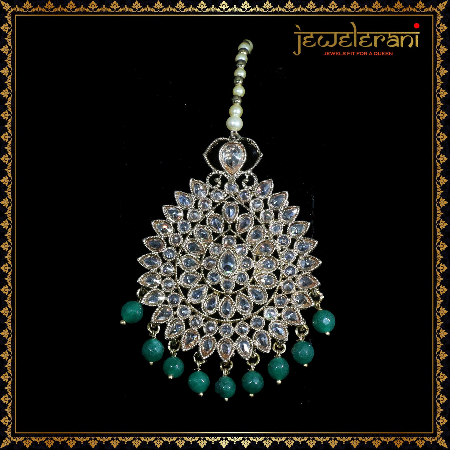 Kalyan Earrings & Tikka Set - Green