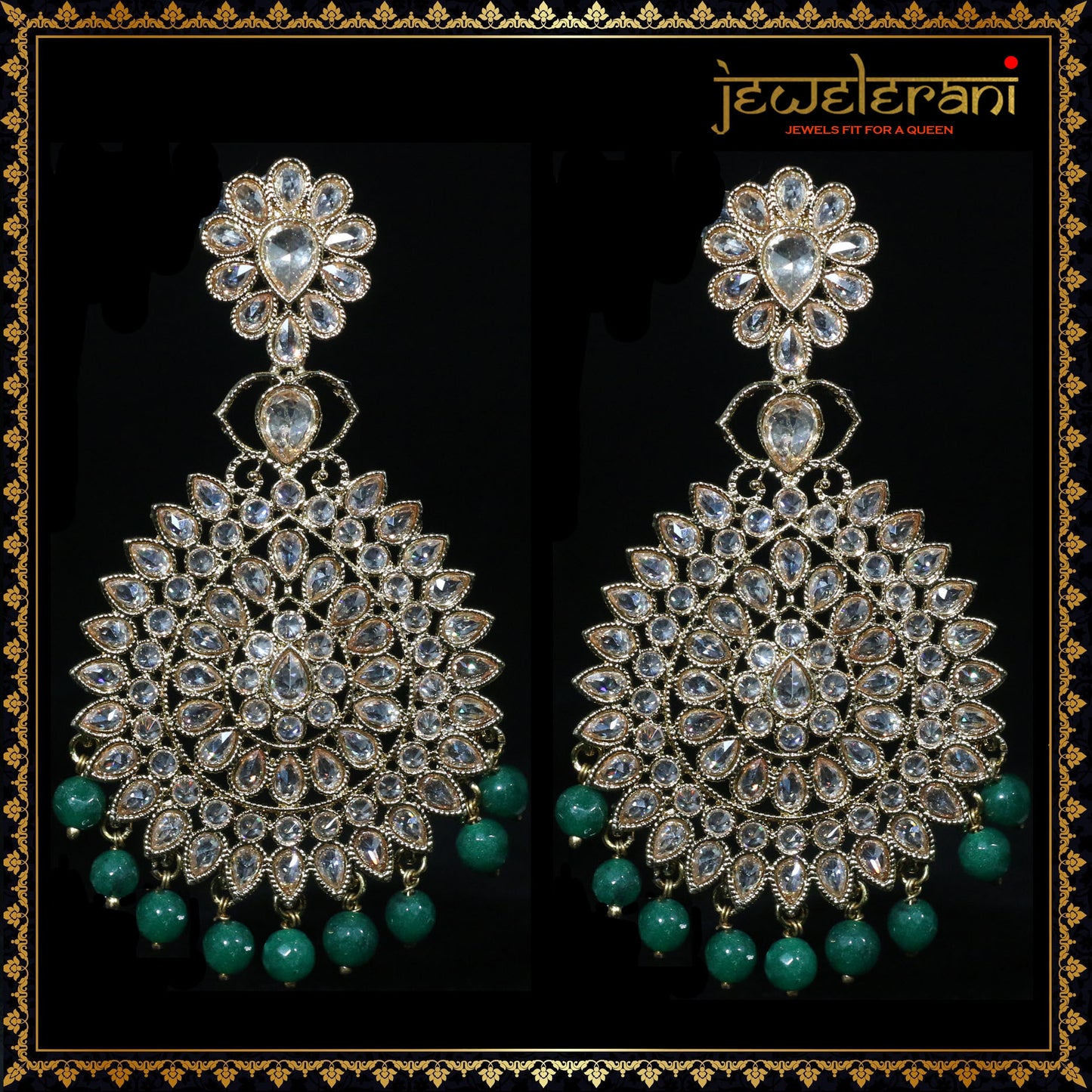 Kalyan Earrings & Tikka Set - Green