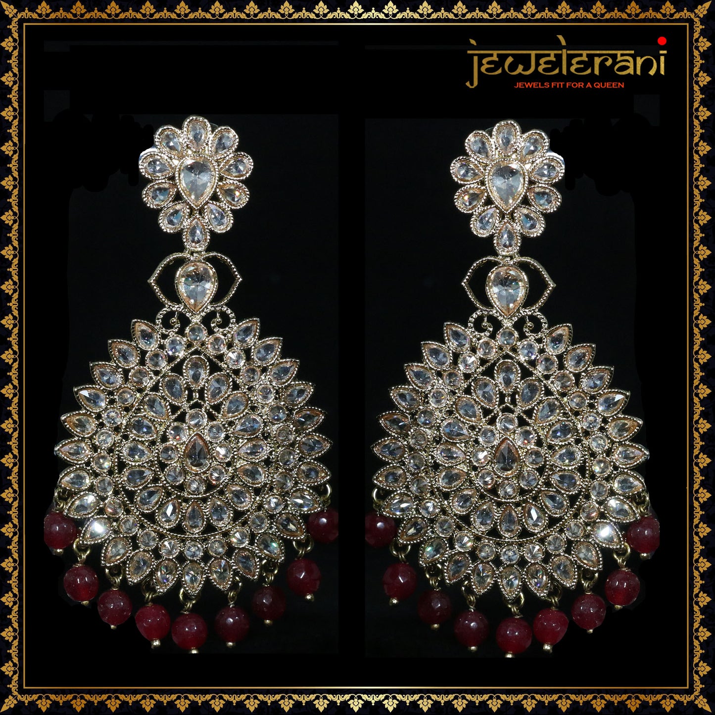 Kalyan Earrings & Tikka Set - Red