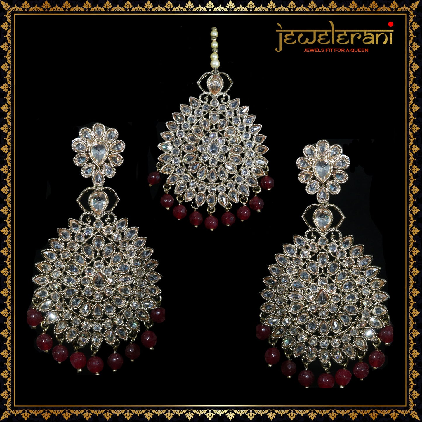 Kalyan Earrings & Tikka Set - Red