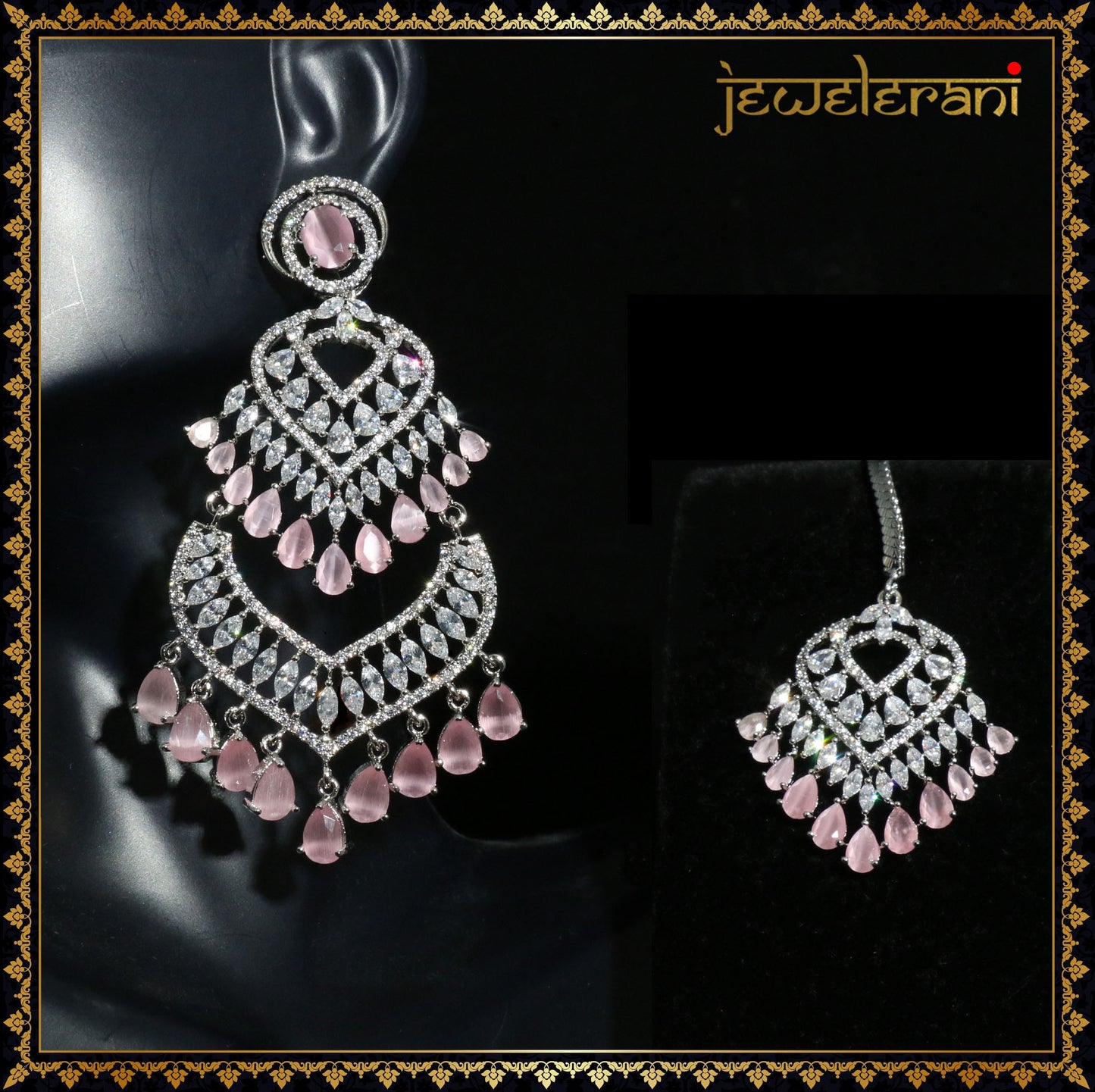 Zavera Earring Tikka Set - Pink