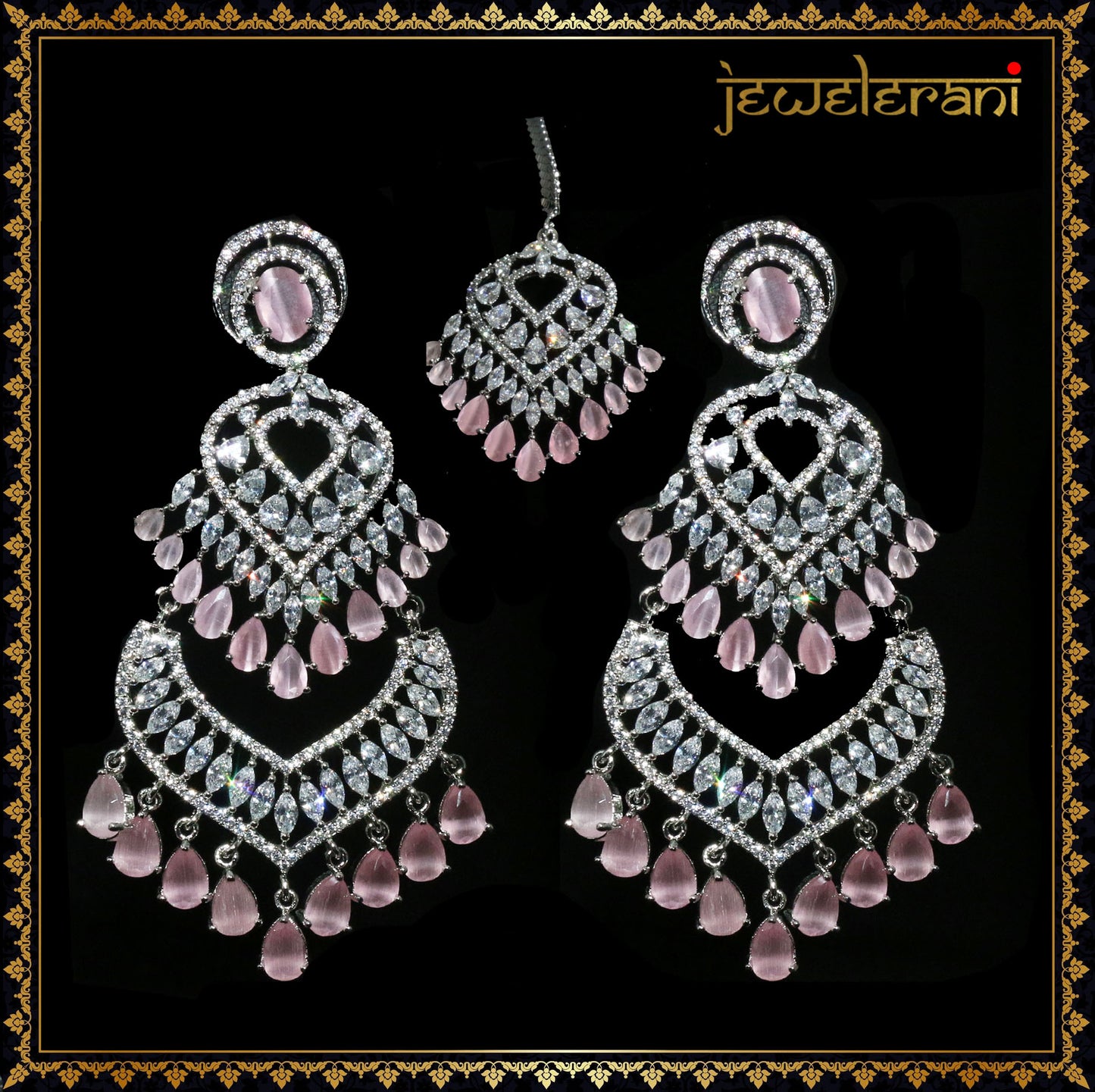 Zavera Earring Tikka Set - Pink