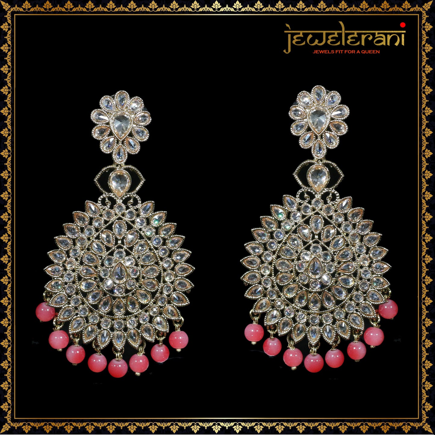 Kalyan Earrings & Tikka Set - Pink