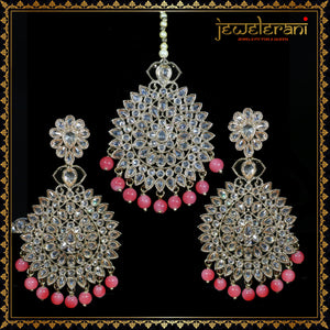 Kalyan Earrings & Tikka Set - Pink