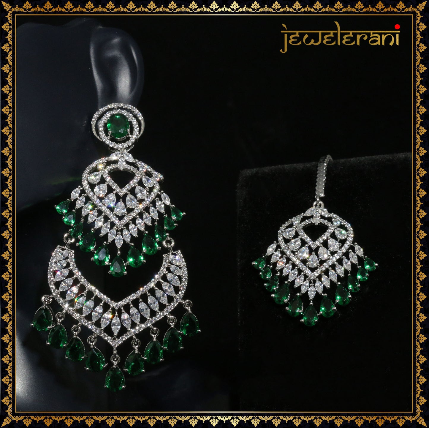 Zavera Earring Tikka Set - Green