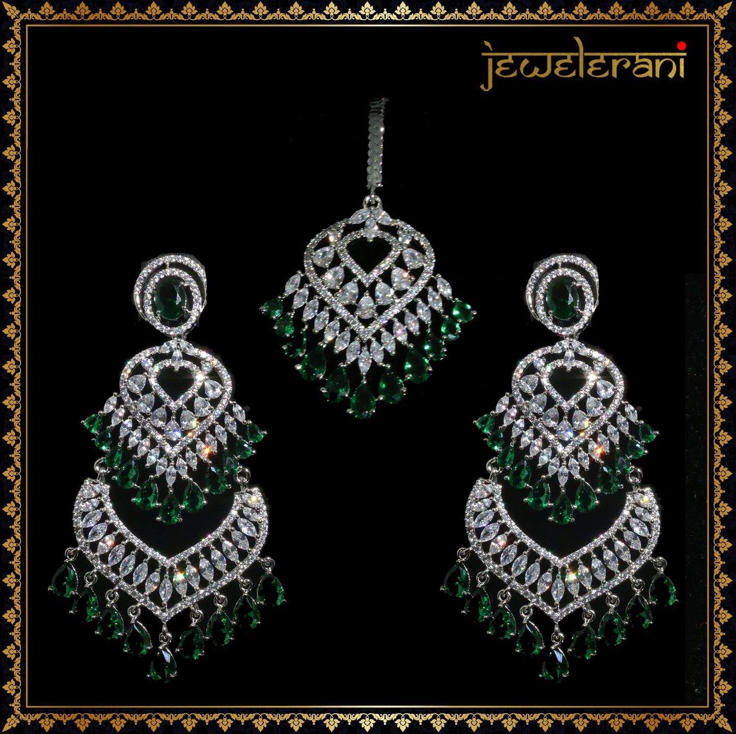 Zavera Earring Tikka Set - Green