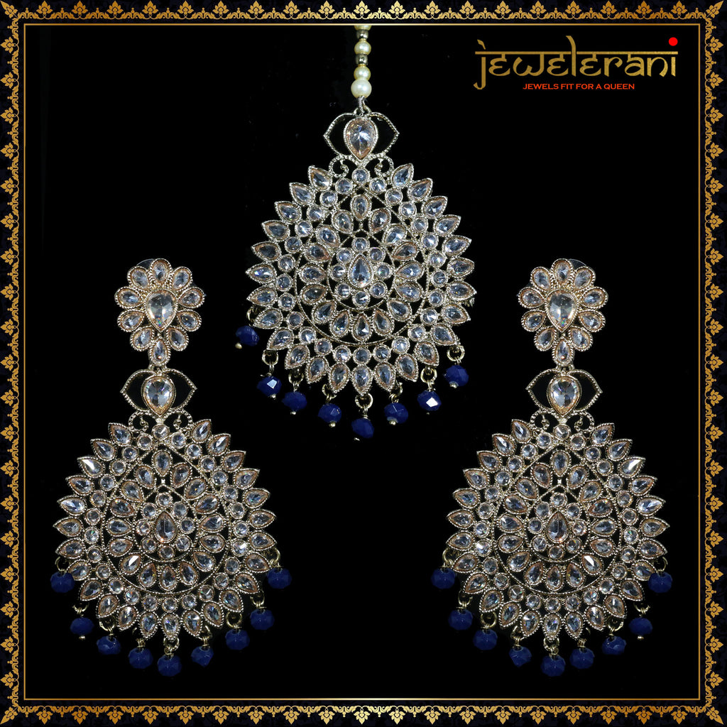 Kalyan Earrings & Tikka Set - Blue