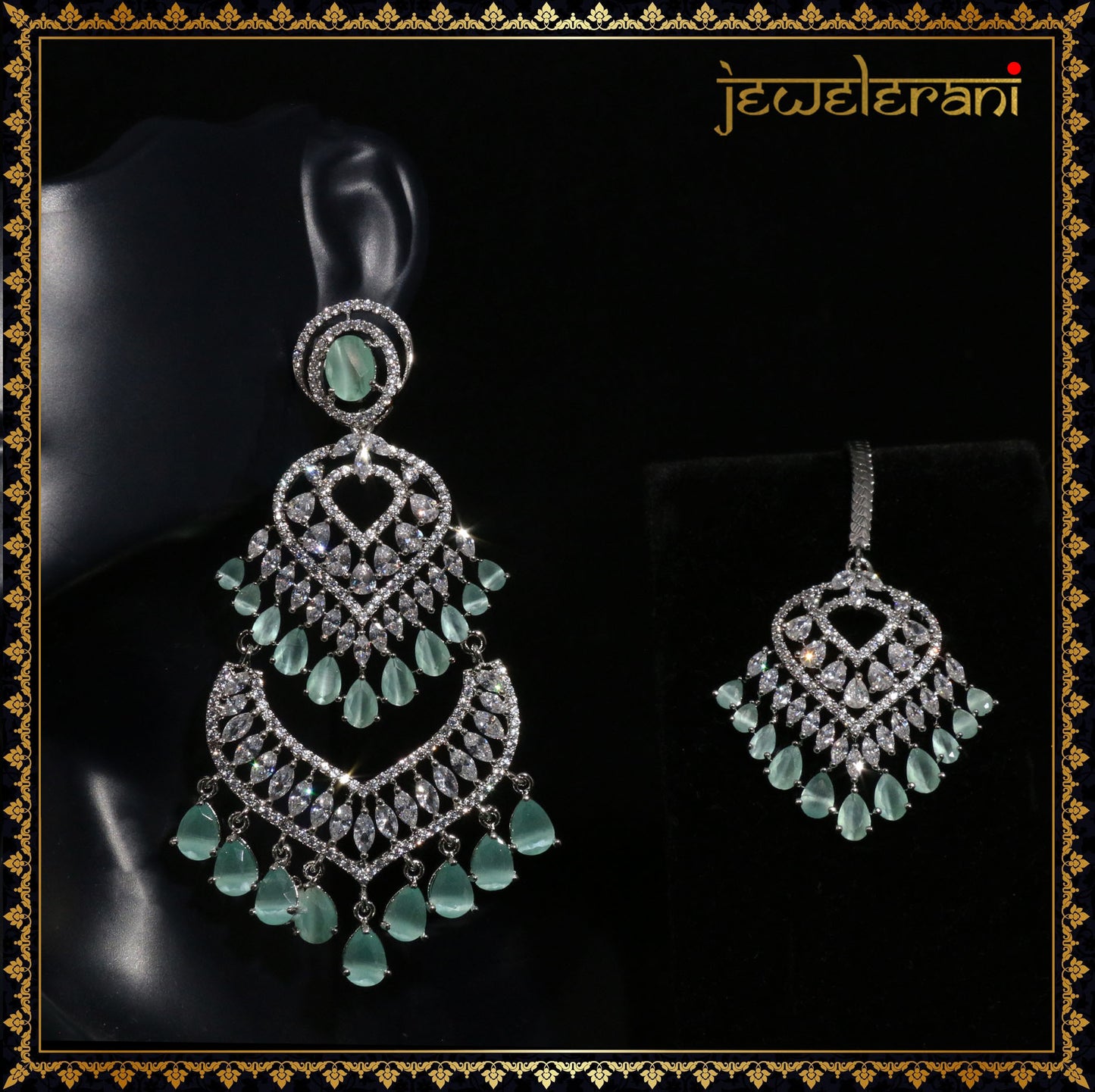 Zavera Earring Tikka Set - Mint Green