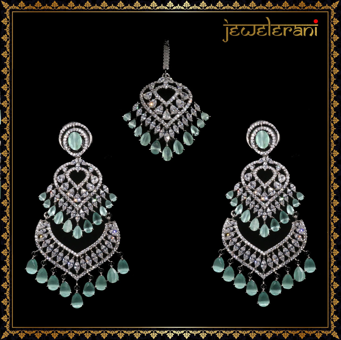 Zavera Earring Tikka Set - Mint Green