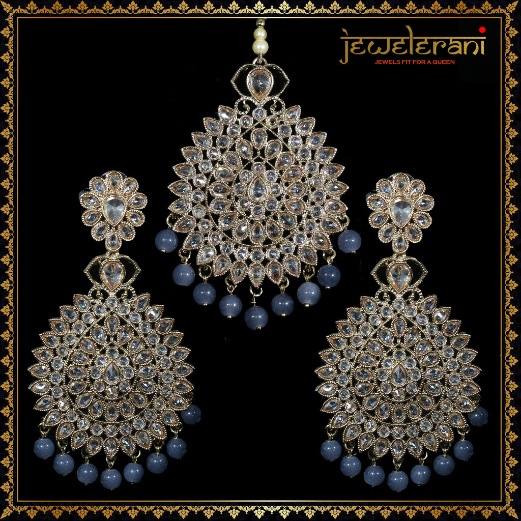 Kalyan Earrings & Tikka Set - Gray