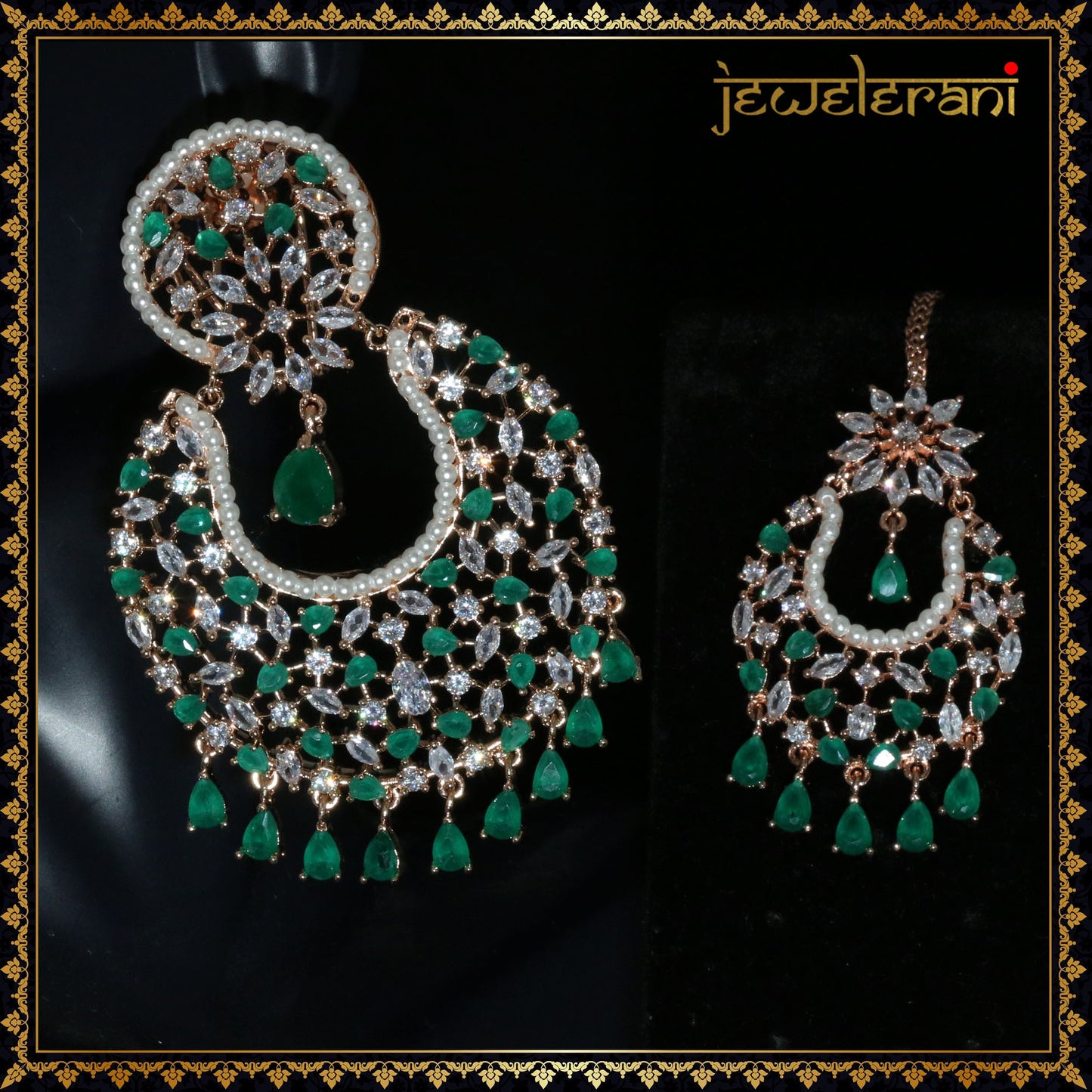 Pansa Earring Tikka Set - Green