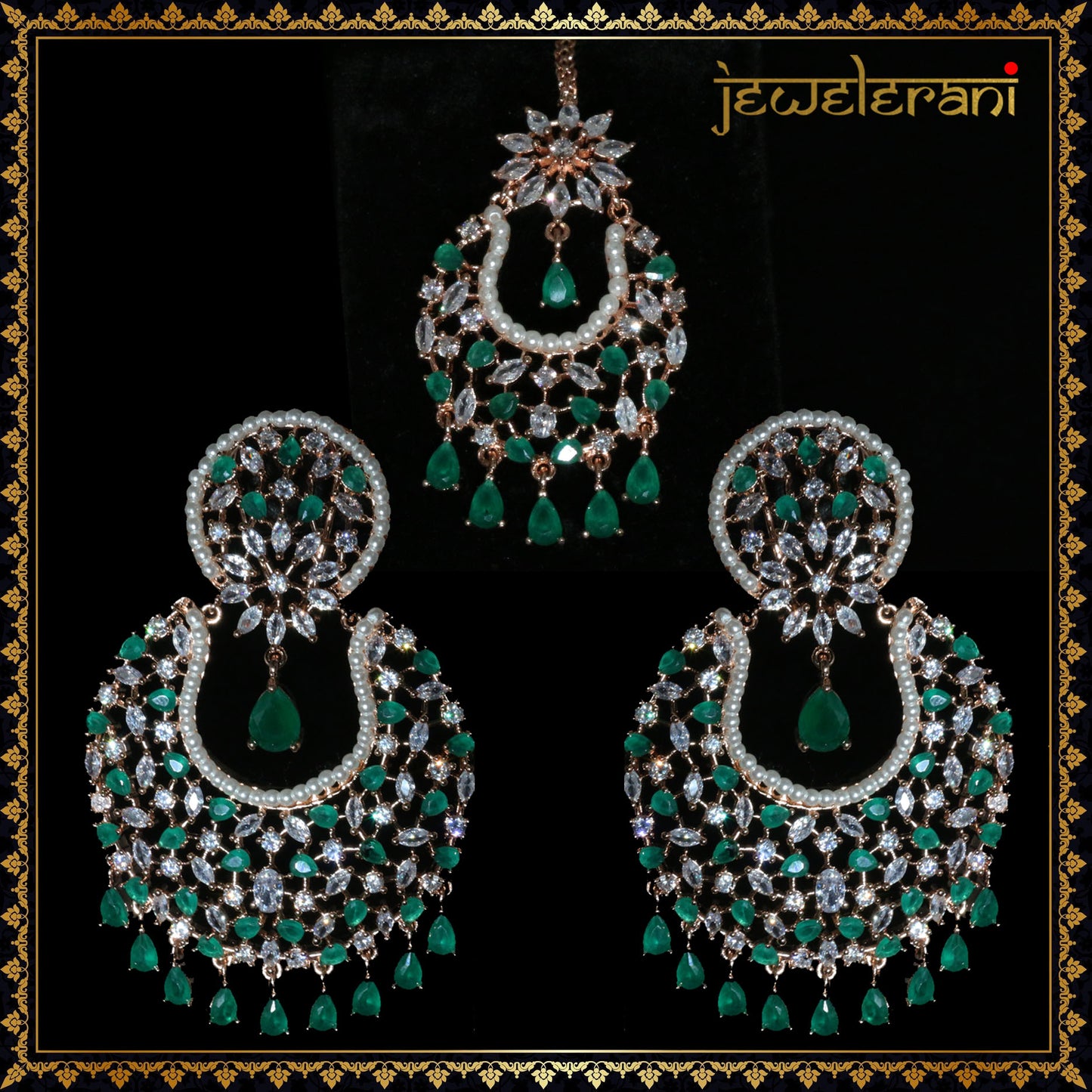 Pansa Earring Tikka Set - Green