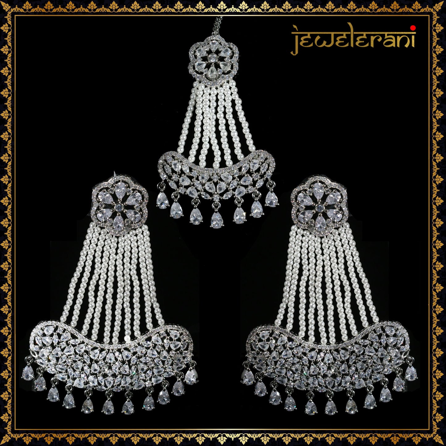 Kanchan Earring Tikka Set - White