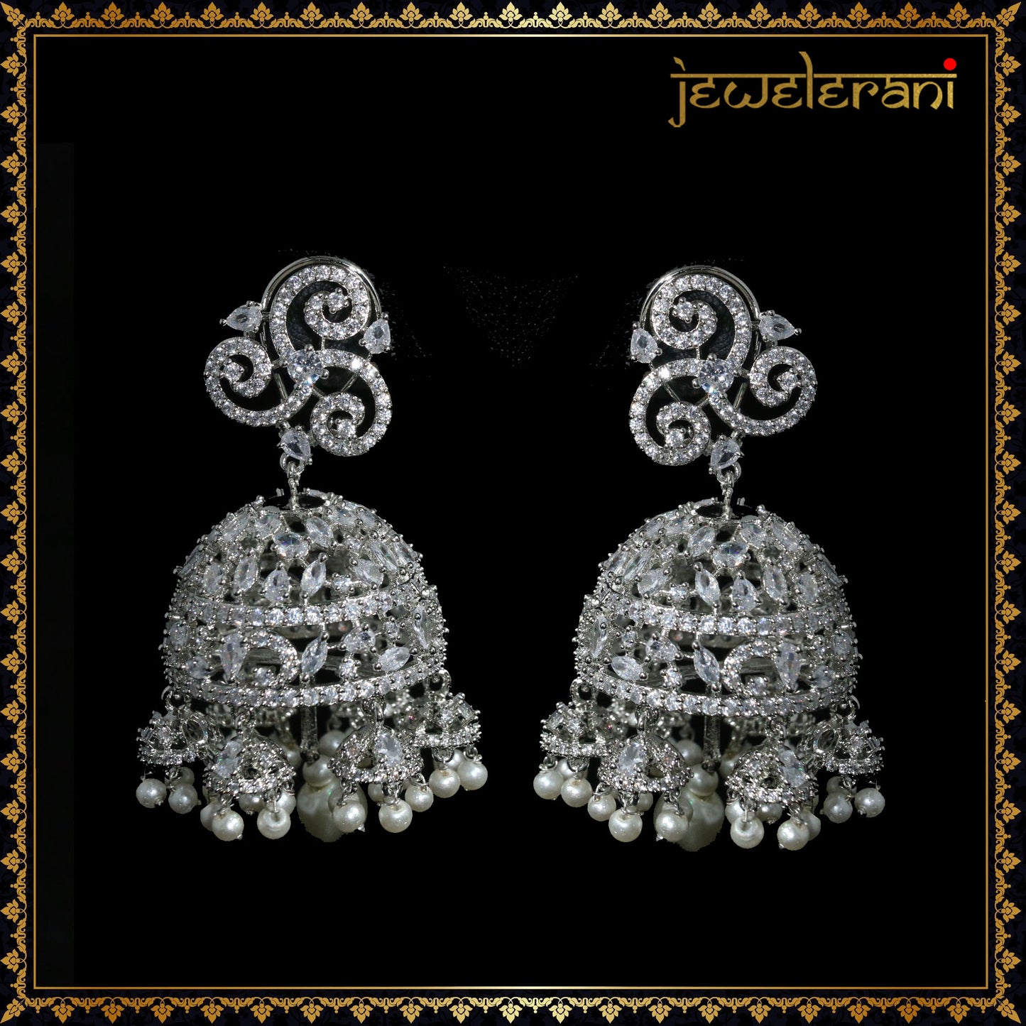 Lazziz Earring Tikka Set - White Gold