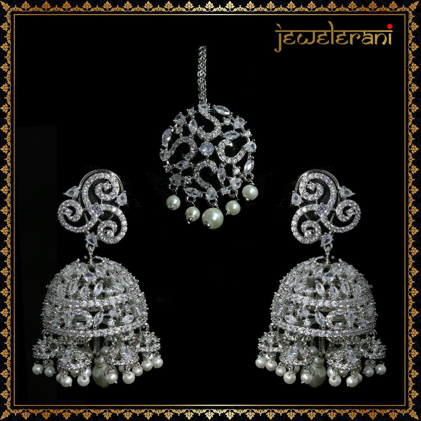 Lazziz Earring Tikka Set - White Gold