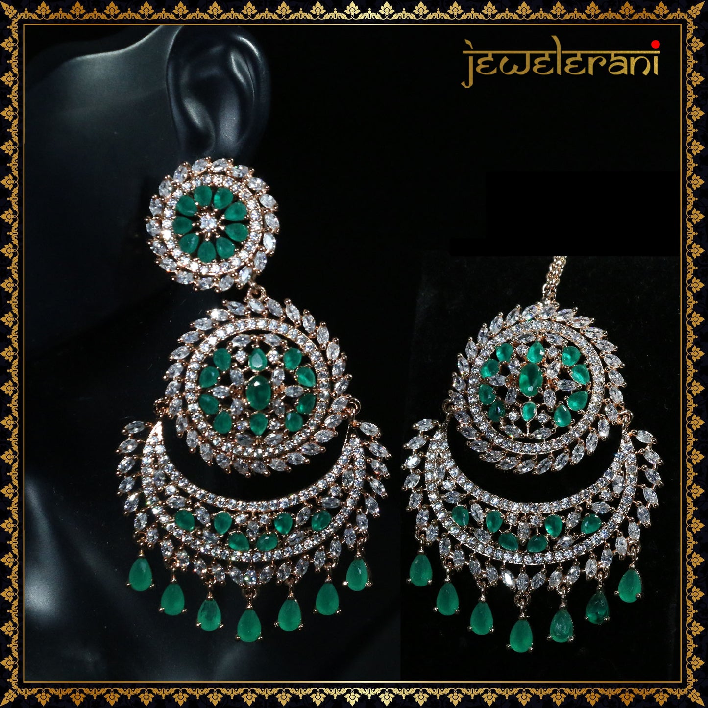 Niharika Earring Tikka Set - Green