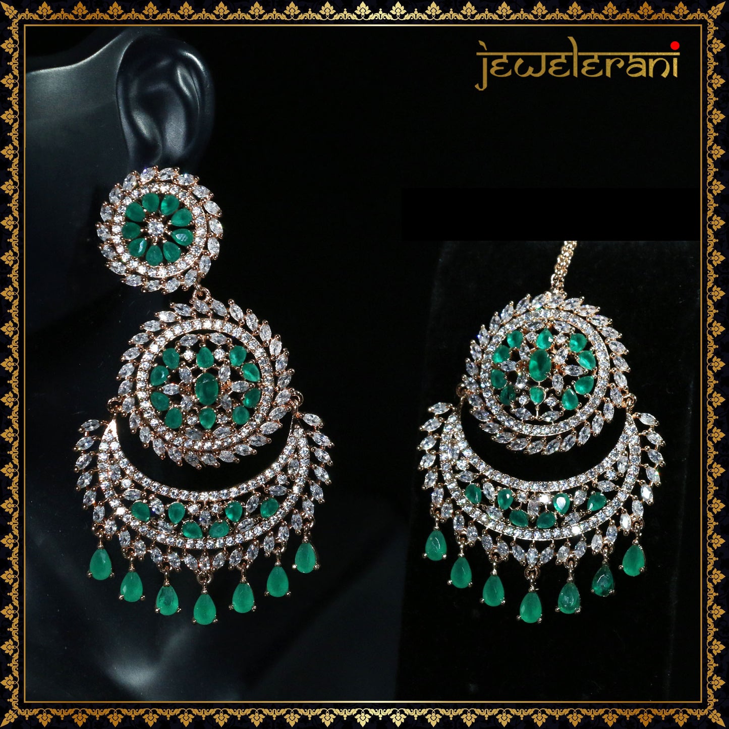 Niharika Earring Tikka Set - Green