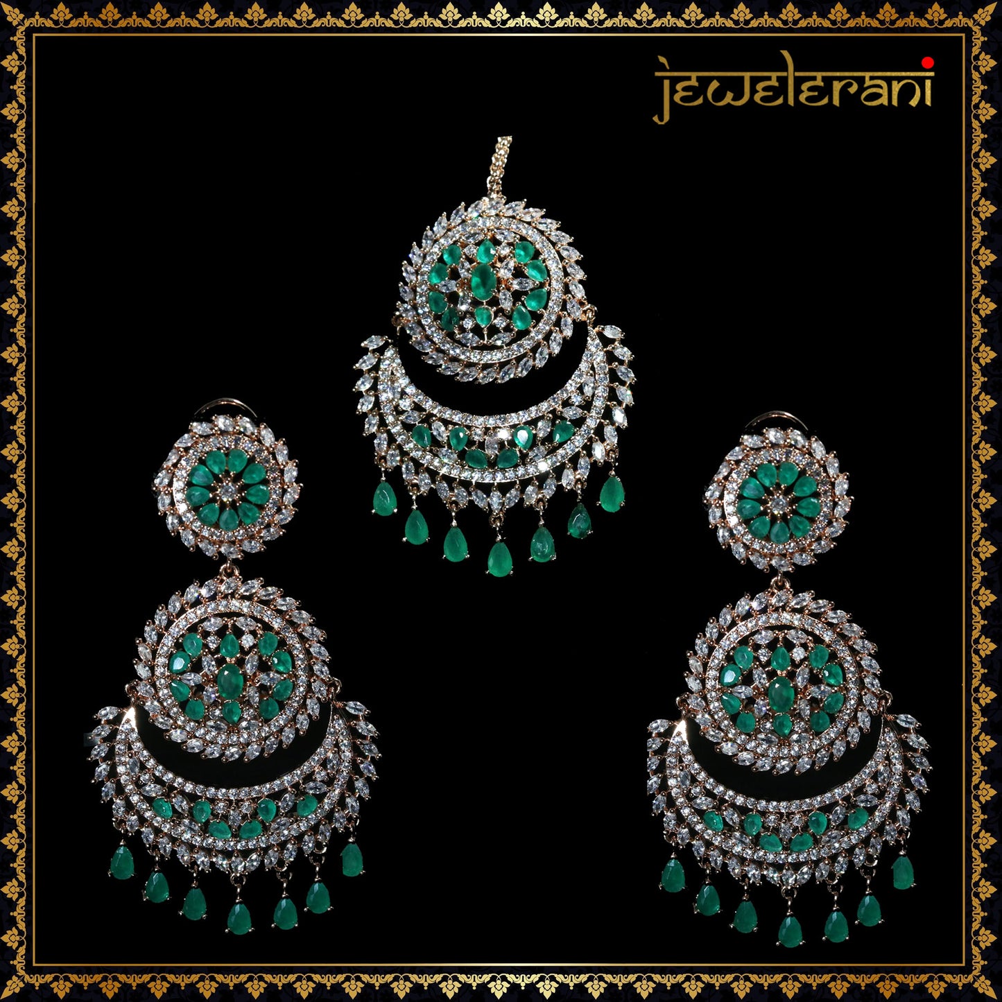 Niharika Earring Tikka Set - Green