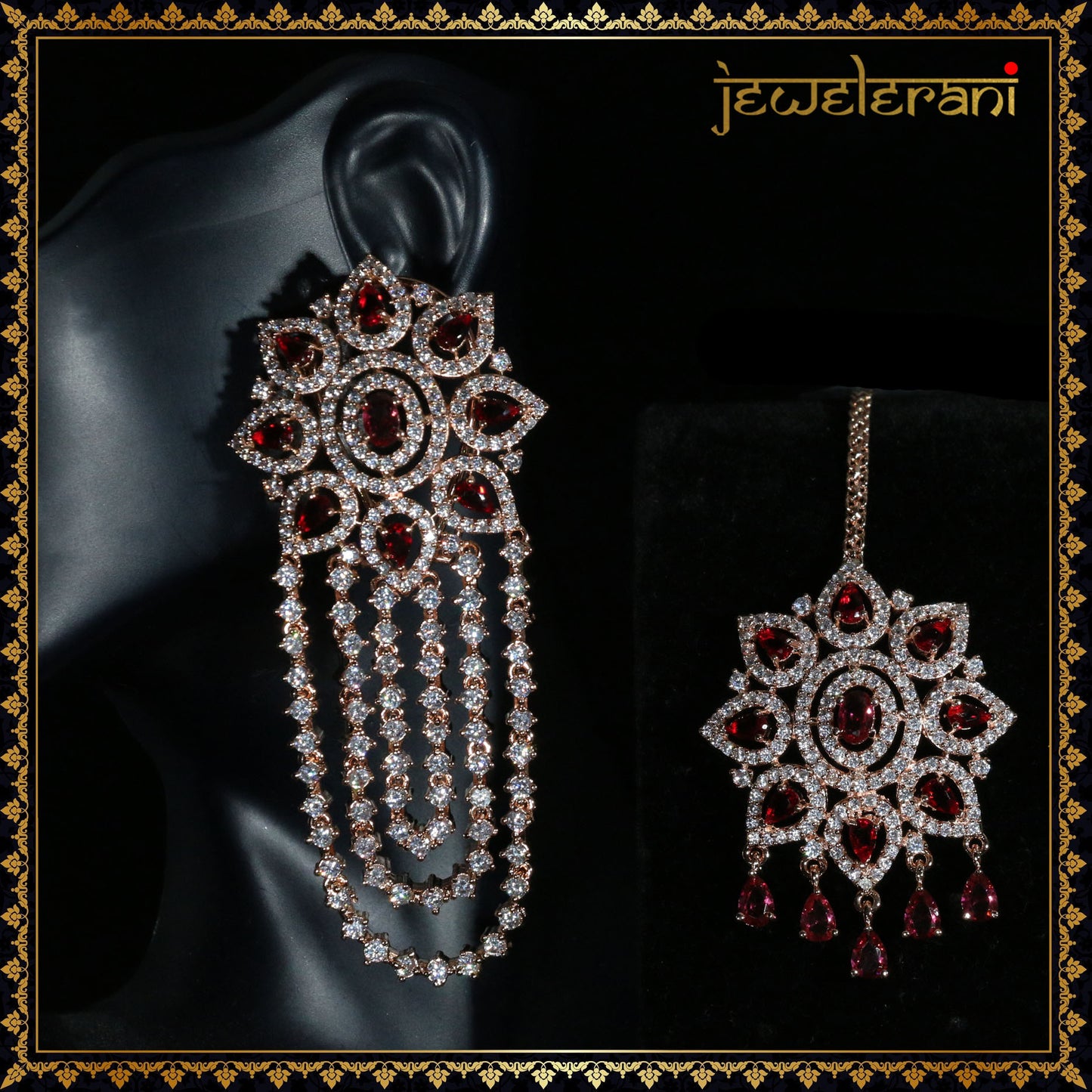 Zaman Earring Tikka Set - Red