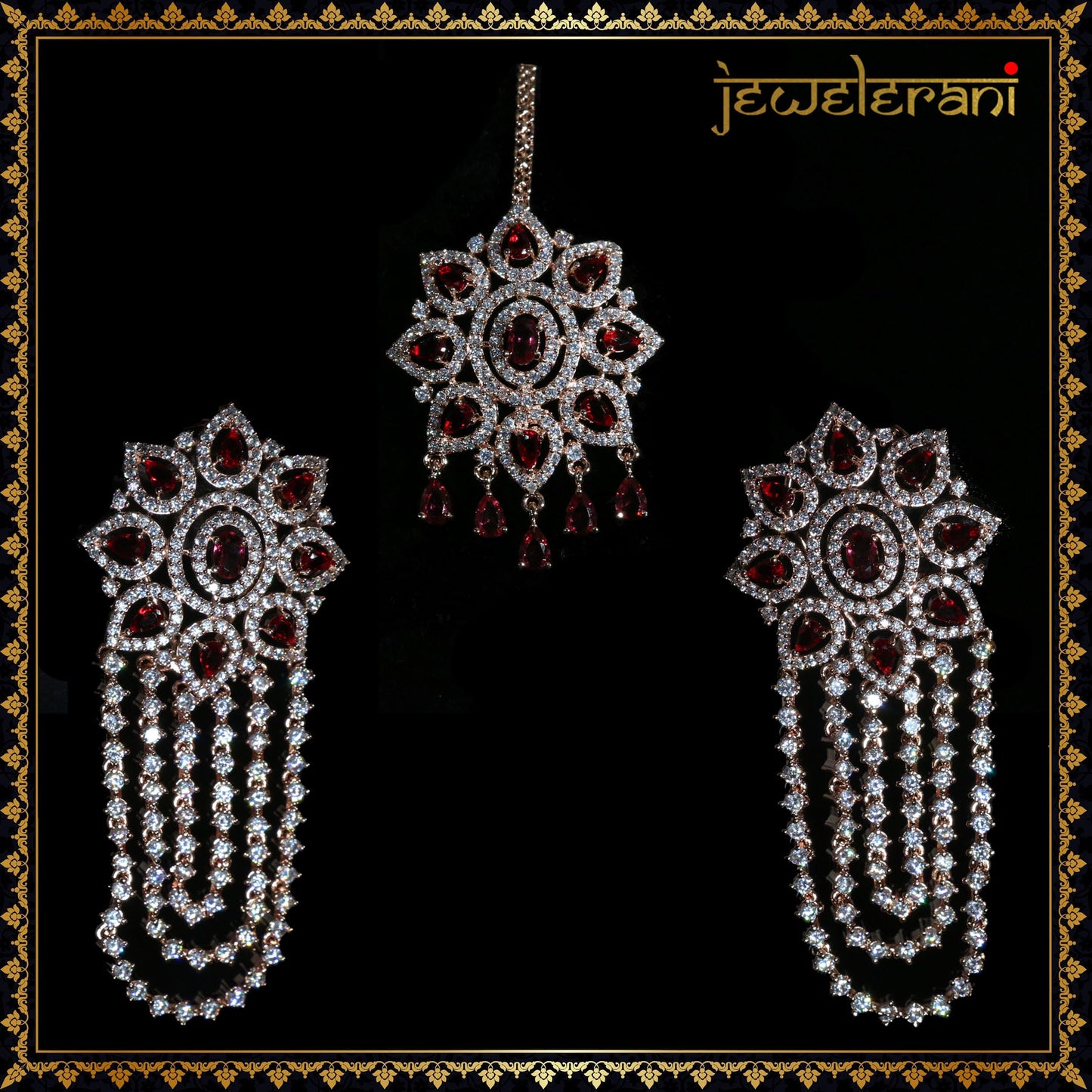 Zaman Earring Tikka Set - Red