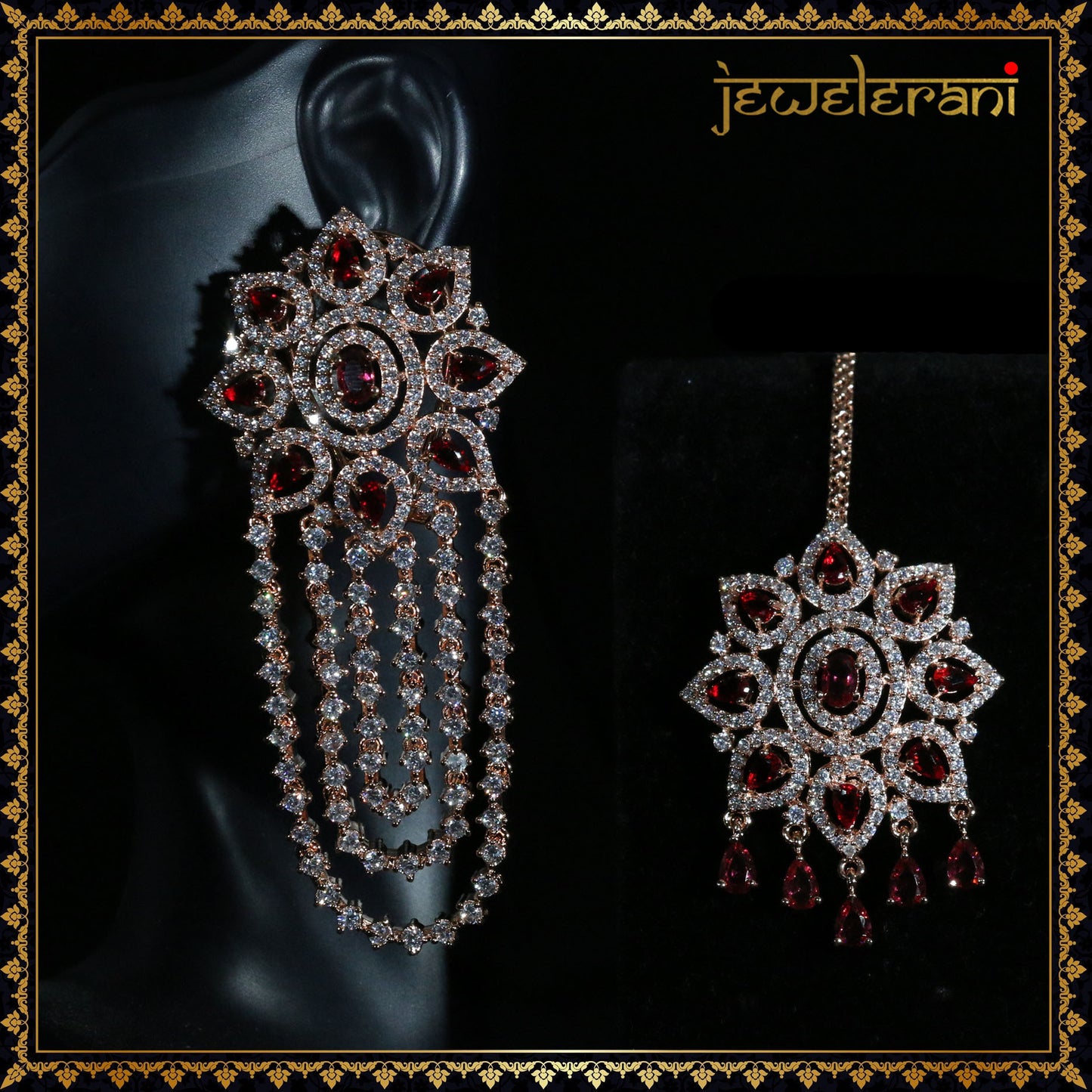 Zaman Earring Tikka Set - Red