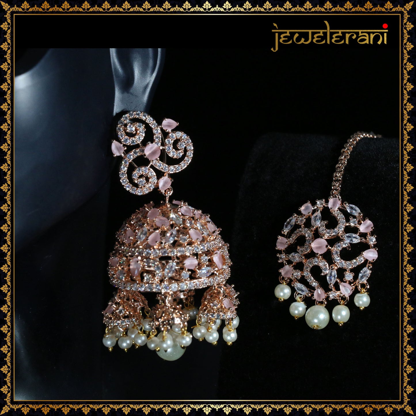 Lazziz Earring Tikka Set - Pink