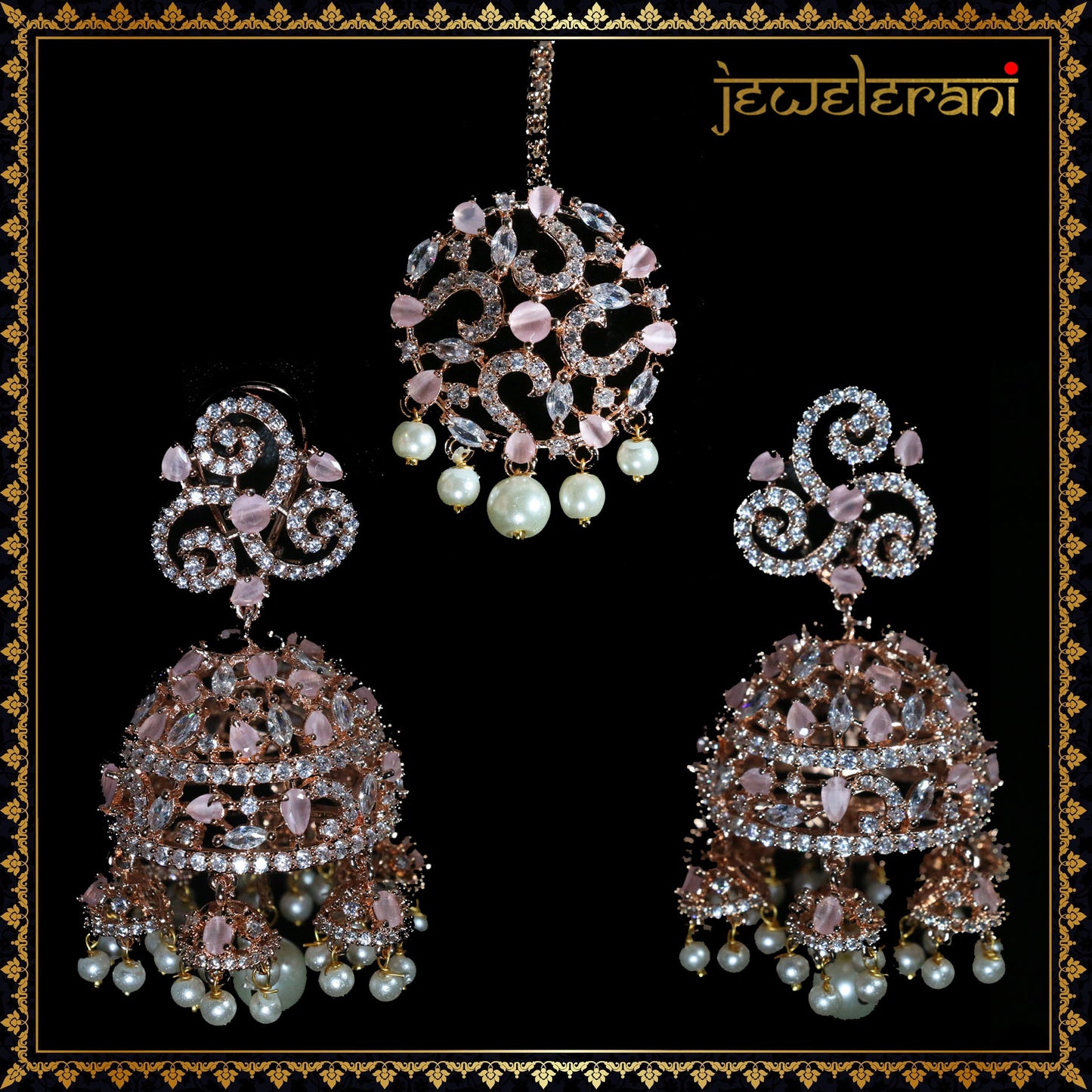 Lazziz Earring Tikka Set - Pink